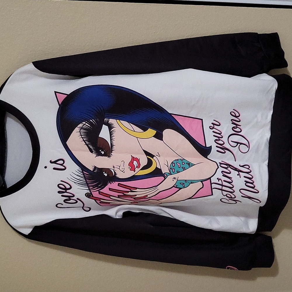 SANDONER manicure RARE crewneck sweater women's Size L Bratz Y2k